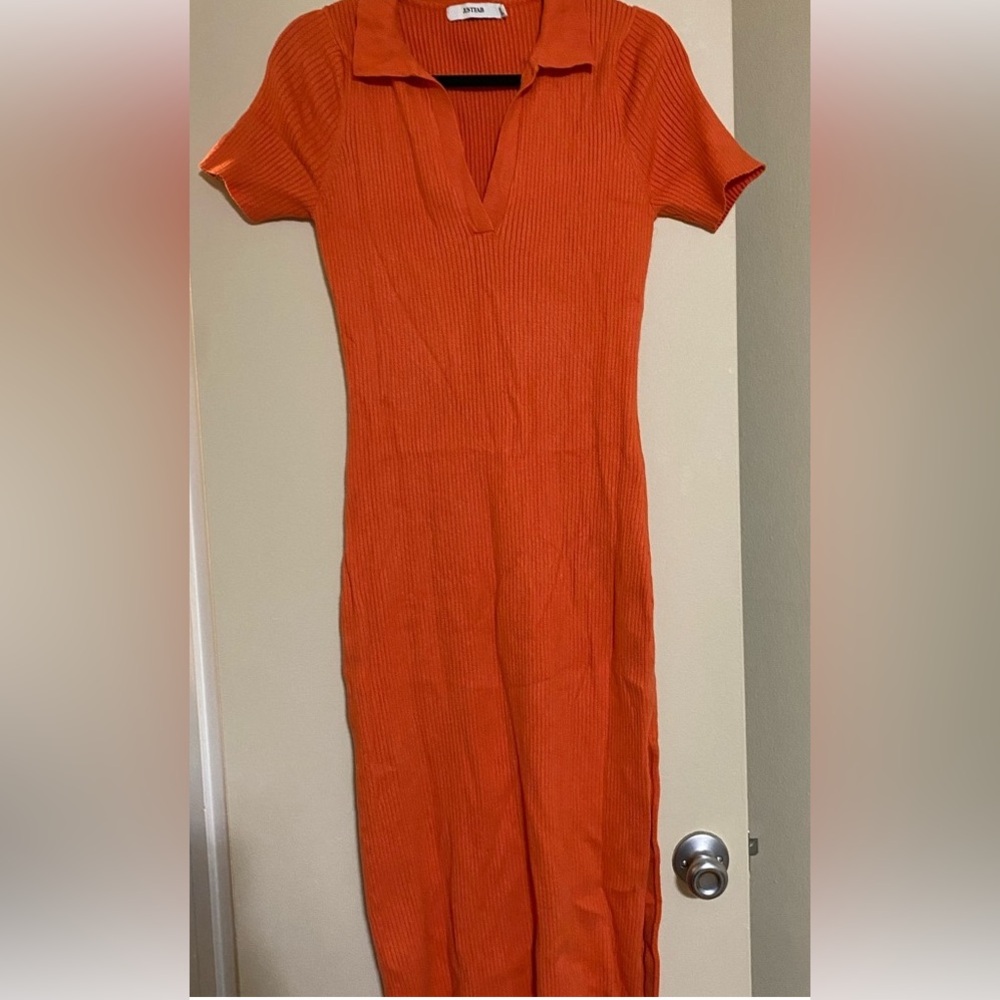 JustFab Orange Buttoned Sheath Midi Dress